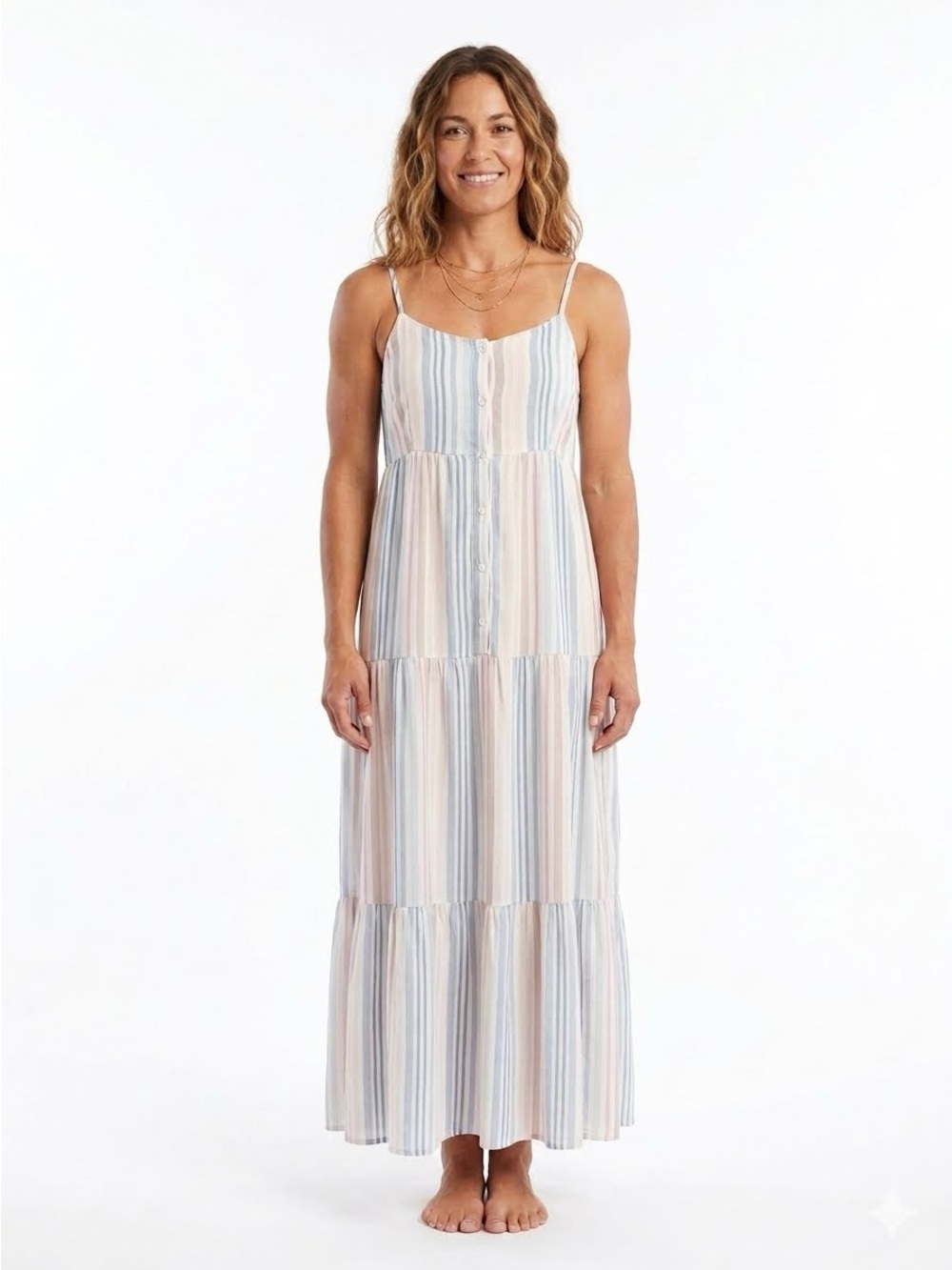 Splendid Arco Iris Pastel Tiered Maxi Dress with Adjustable Straps Size M